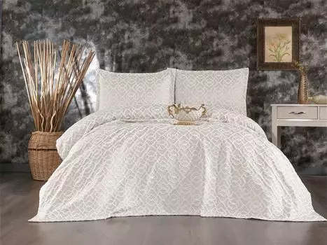 L'Essentiel Linge de Maison, Merlin - Cream, комплект двуспального покрывала, кремовый, 100% ШЕНИЛ, 240 x 260 см, бежевый
