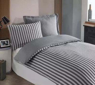 L'Essentiel Linge de Maison, Road Potlu - Black, комплект односпального пододеяльника, черный, 70 % ХЛОПОК / 30 % ПОЛИЭСТЕР, 140 x 200 см