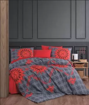 L'Essentiel Linge de Maison, Saltanat - Красный, двойной пододеяльник (ЕС) (IT), Красный, 50% ХЛОПОК / 50% ПОЛИЭСТЕР, 200 x 200 см