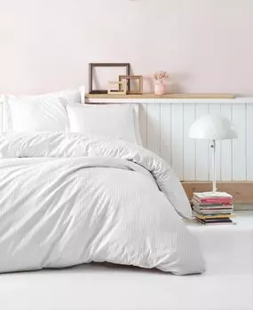 L'Essentiel Linge de Maison, Stripe — белый, атласный комплект пододеяльников размера Super King Size (FR), белый, 100 % хлопковый сатин, 260 x 220 см