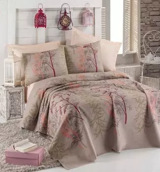 L'Essentiel Linge de Maison, Urla - Бежевый, комплект двойных пике и наволочек, бежевый, 100 % ХЛОПОК, 200 x 230 см