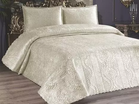 L'Essentiel Linge de Maison, Velica - Комплект двуспального покрывала Cream, кремовый, 100% БАРХАТ, 230 x 250 см