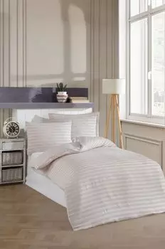 L'Essentiel Linge de Maison, Water Yollu Saten - Beige, комплект односпального пододеяльника, бежевый, 70 % ХЛОПОК / 30 % ПОЛИЭСТЕР, 140 x 200 см