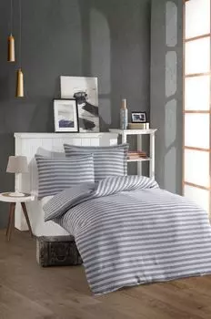 L'Essentiel Linge de Maison, Water Yollu Saten - Light Grey, комплект односпального пододеяльника, светло-серый, 70 % ХЛОПОК / 30 % ПОЛИЭСТЕР, 140 x 200 см
