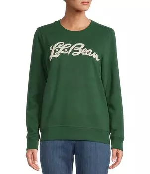 L.L.Bean1912 Мягкая и уютная толстовка с круглым вырезом и логотипом, зеленый
