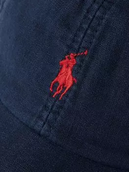 Льняная бейсболка с кожаной отделкой и вышитым логотипом POLO RALPH LAUREN, темно-синий