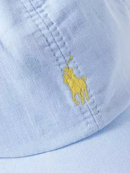 Льняная бейсболка с кожаной отделкой и вышитым логотипом POLO RALPH LAUREN, синий
