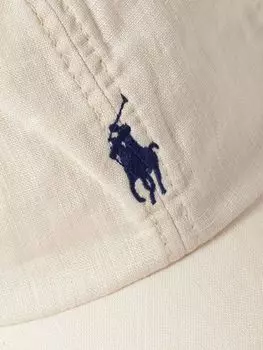 Льняная бейсболка с кожаной отделкой и вышитым логотипом POLO RALPH LAUREN, кремовый