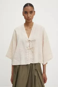 Льняная блузка Answear Lab, бежевый