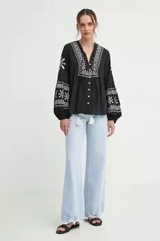 Льняная блузка Answear Lab, черный