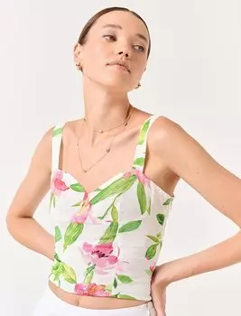 Льняная блузка цвета экрю с вырезом в форме сердца на толстых бретелях Jimmy Key