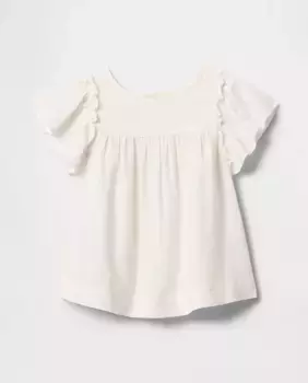 Льняная блузка для девочки с волнистыми рукавами Gap, белый