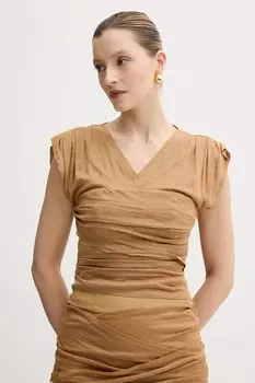 Льняная блузка Pinko, зеленый