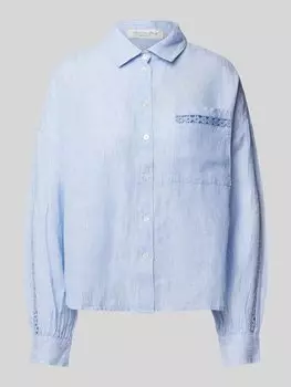 Льняная блузка прямого кроя с нагрудным карманом Christian Berg Woman, синий