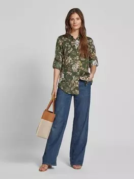 Льняная блузка прямого кроя с рубашечным воротником, модель «KARRIE» Lauren Ralph Lauren, оливковый