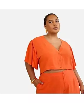 Льняная блузка размера плюс Leticia с расклешенными рукавами Rebdolls, оранжевый