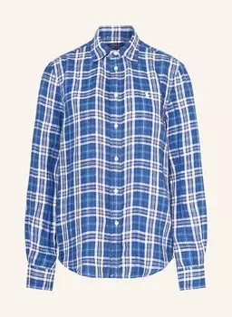 Льняная блузка-рубашка POLO RALPH LAUREN, синий/белый/темно-синий