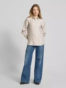 Льняная блузка-рубашка прямого кроя с узорчатой строчкой, модель «JOSEF» Weekend Max Mara, светло-коричневый