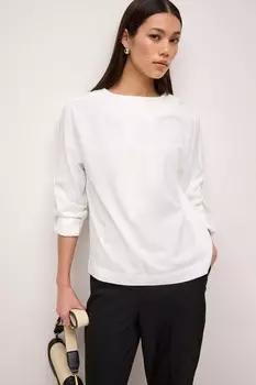 Льняная блузка с длинными рукавами Next, белый