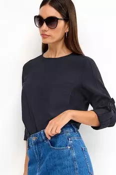 Льняная блузка с длинными рукавами Next, синий