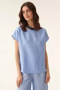 Льняная блузка с короткими рукавами Tatuum, синий