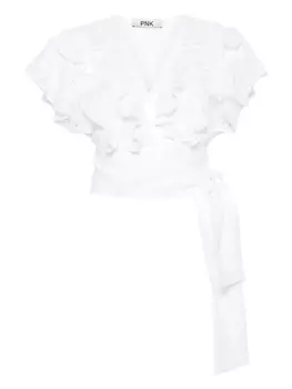 Льняная блузка с кружевной отделкой PNK, белый