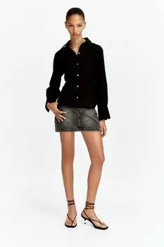 Льняная блузка с оборками H&M, черный