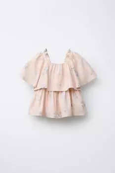 Льняная блузка с рюшами ZARA, цвет Peach