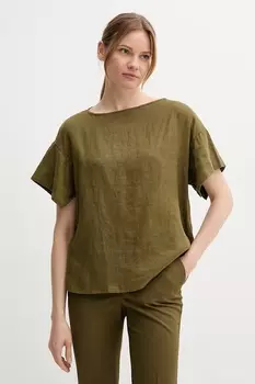 Льняная блузка Sisley, зеленый