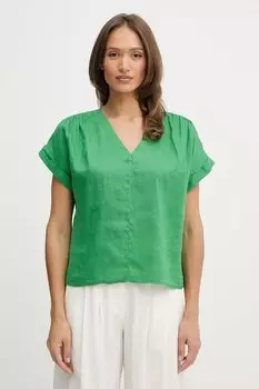 Льняная блузка United Colors Of Benetton, зеленый