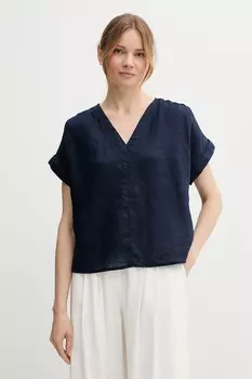 Льняная блузка United Colors Of Benetton, темно-синий
