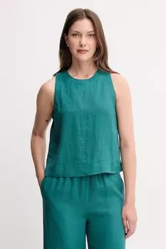 Льняная блузка United Colors Of Benetton, бирюзовый