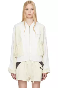 Льняная бомбер-куртка с панелями Open Yy, белый
