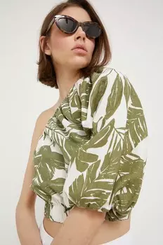 Льняная футболка Abercrombie & Fitch, зеленый