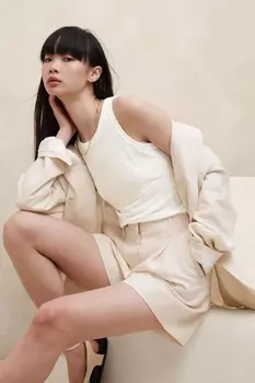 Льняная футболка без рукавов боксерского кроя Banana Republic, белый