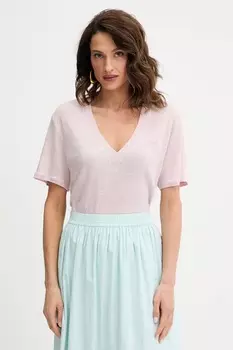 Льняная футболка Boss Orange, розовый