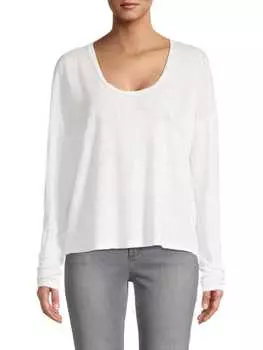 Льняная футболка Frame с длинными рукавами easy scoop, черный