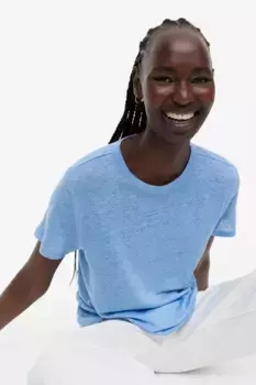 Льняная футболка H&M, синий