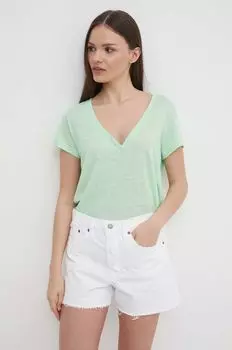 Льняная футболка Pepe Jeans, зеленый