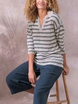 Льняная футболка-поло Celtic & Co., овсяная полоска