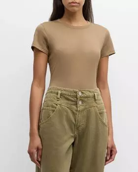 Льняная футболка с круглым вырезом и карманами FRAME, цвет Green Gem Multi