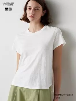Льняная футболка с круглым вырезом Uniqlo, белый