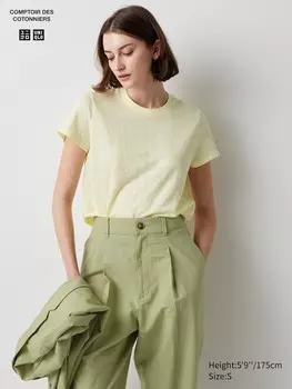Льняная футболка с круглым вырезом Uniqlo, желтый