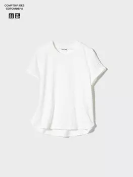 Льняная футболка с круглым вырезом Uniqlo, цвет 01 белый
