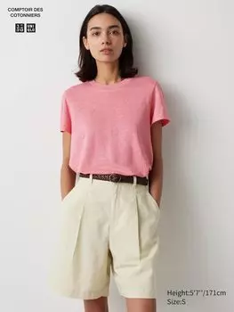 Льняная футболка с круглым вырезом Uniqlo, цвет 11 розовый