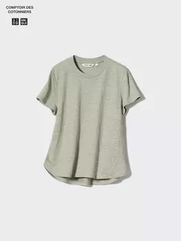 Льняная футболка с круглым вырезом Uniqlo, цвет 56 зеленый
