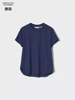 Льняная футболка с круглым вырезом Uniqlo, цвет 69 синий