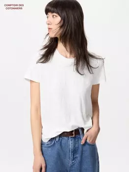 Льняная футболка с круглым вырезом Uniqlo, цвет 01 белый