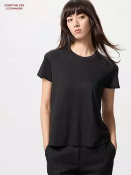 Льняная футболка с круглым вырезом Uniqlo, цвет 09 черный