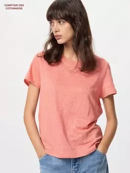 Льняная футболка с круглым вырезом Uniqlo, цвет 12 розовый